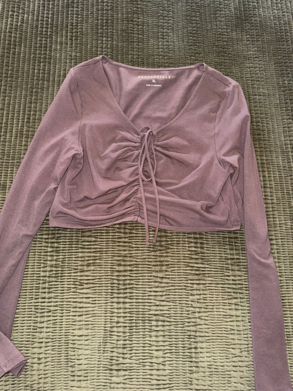 Aeropostale brown Ruched Tie-Front Long Sleeve Crop Top